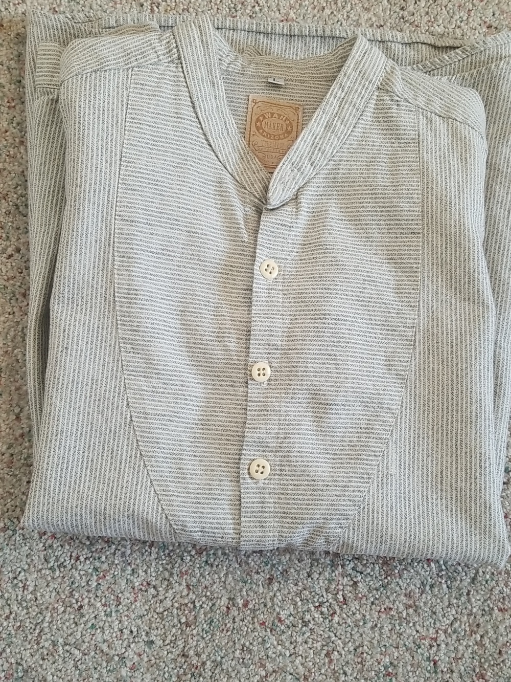WAH Maker Arizona Cotton Western Frontier Shirt Gray Cream Stripe Tuxedo Front L